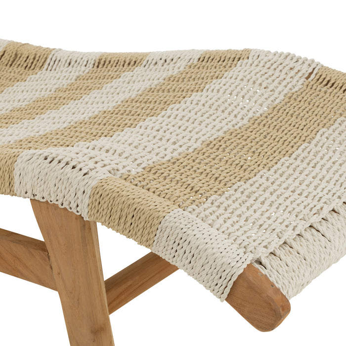 J-Line ligzetel + kussen Strepen Geweven - teak - wit|naturel