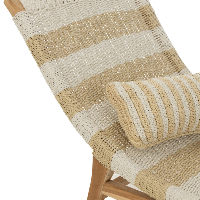J-Line ligzetel + kussen Strepen Geweven - teak - wit|naturel