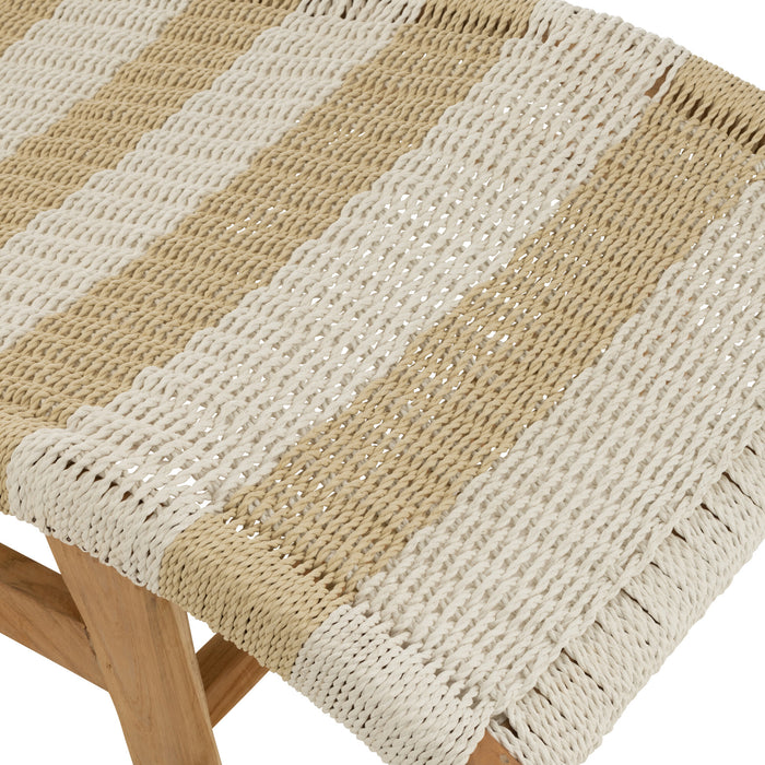 J-Line ligzetel + kussen Strepen Geweven - teak - wit|naturel