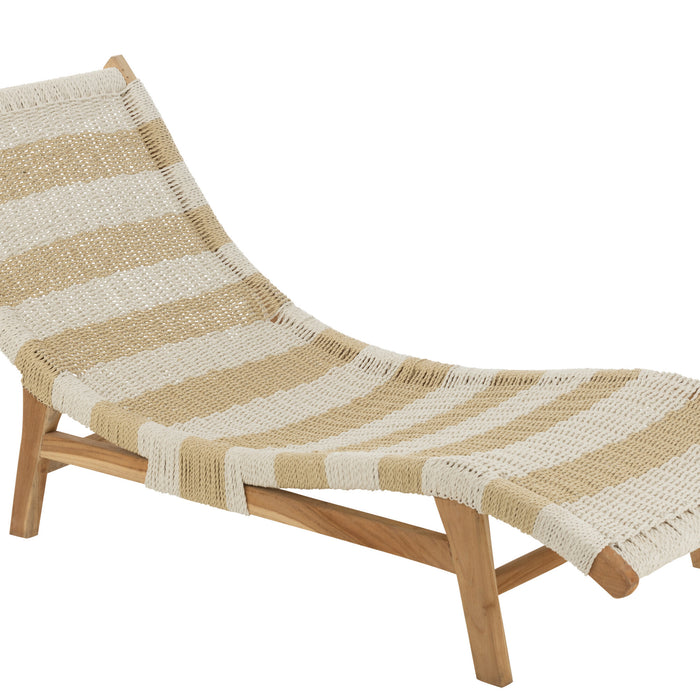 J-Line ligzetel + kussen Strepen Geweven - teak - wit|naturel