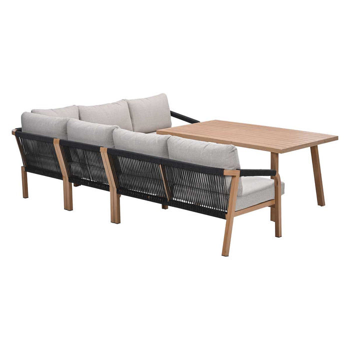 Monti lounge-diningset - 5-dlg. - light teaklook - zwart - gobi sand