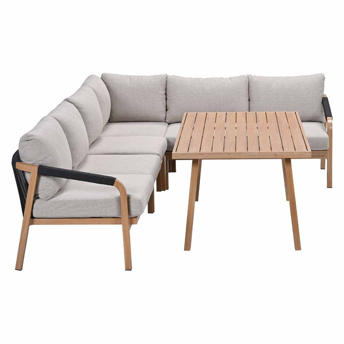 Monti lounge-diningset - 5-dlg. - light teaklook - zwart - gobi sand
