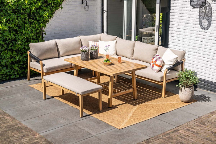 Monti lounge-diningset - 5-dlg. - light teaklook - zwart - gobi sand