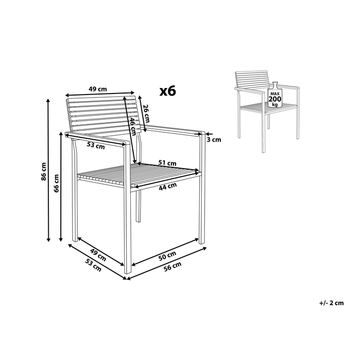 Beliani-VIAREGGIO II-Tuinstoel set van 6-Lichte houtkleur-Teakhout