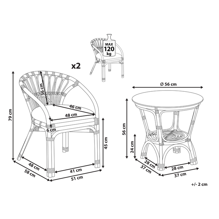 Beliani - PECORINI - Bistro set - Zwart - Rotan