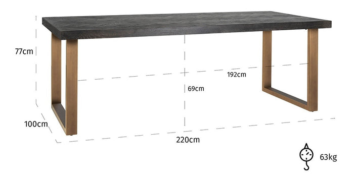 Richmond Interiors Blackbone 220 cm Eettafel Geborsteld Goud