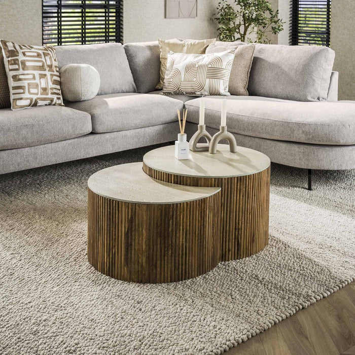 AnLi Style Salontafel set|2 halfrond Nuovo travertin