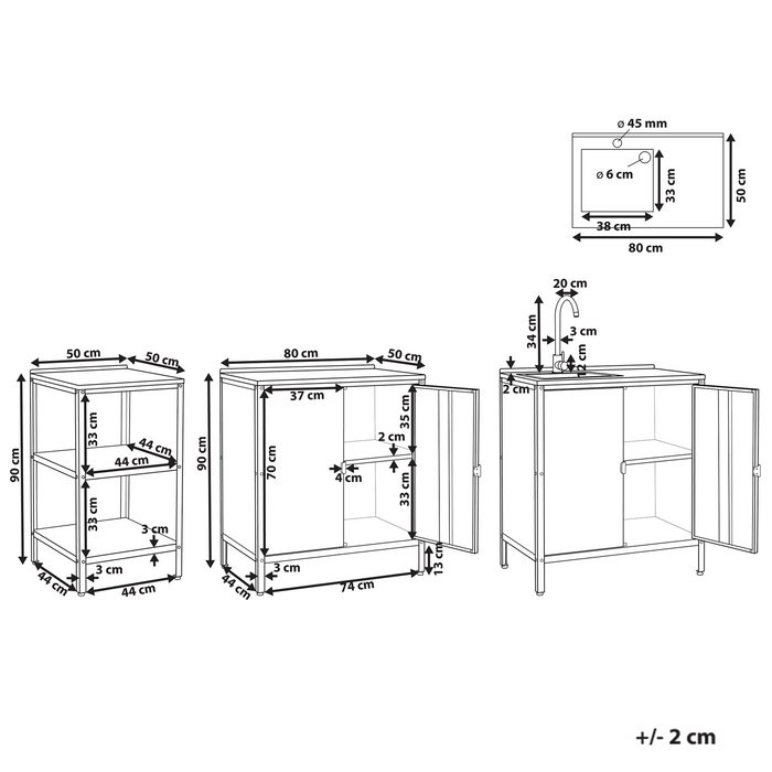 Beliani-VILAMA-Tuinkookeiland met kast en spoelbak 3-delig-Blauw-RVS