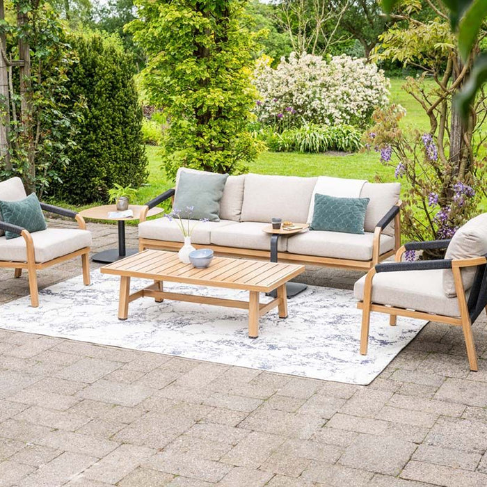 Monti loungeset - 4-dlg - light teaklook - rope lava zwart - gobi sand