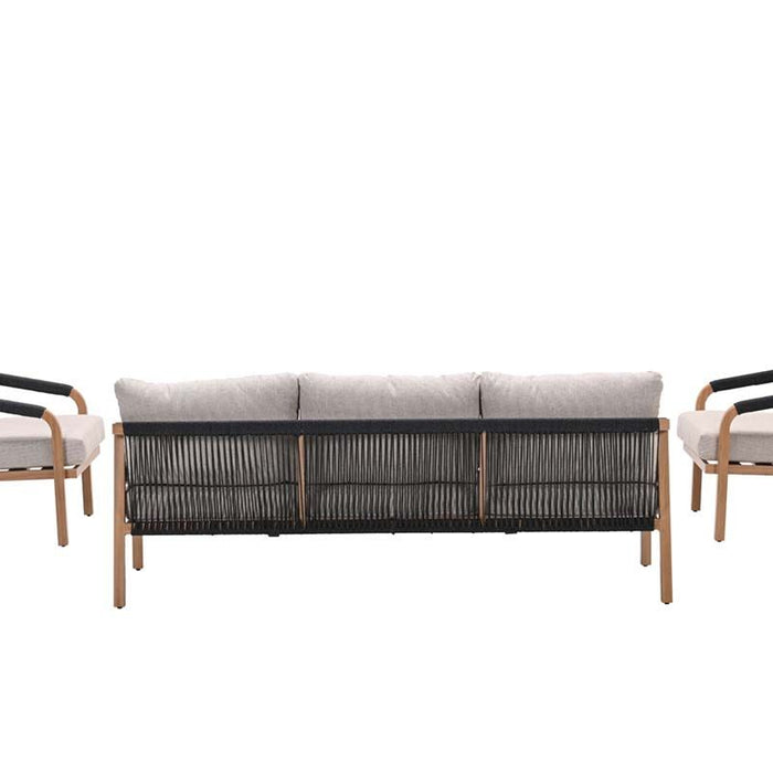 Monti loungeset - 4-dlg - light teaklook - rope lava zwart - gobi sand