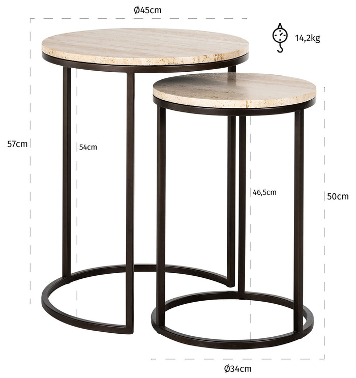 Richmond Interiors Avalon Travertijn Bijzettafel Set Rond