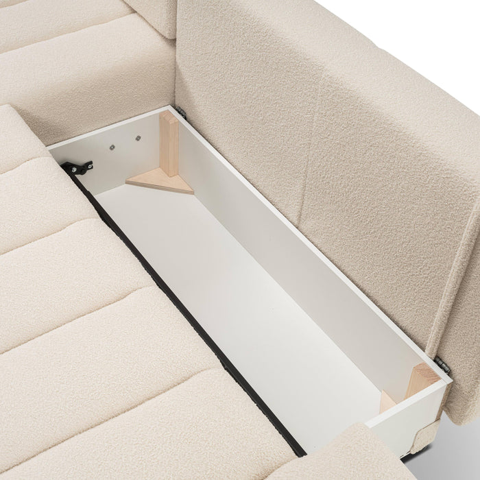 by fonQ Bree Hoekbank Links met Slaapfunctie - Bouclé - Crème