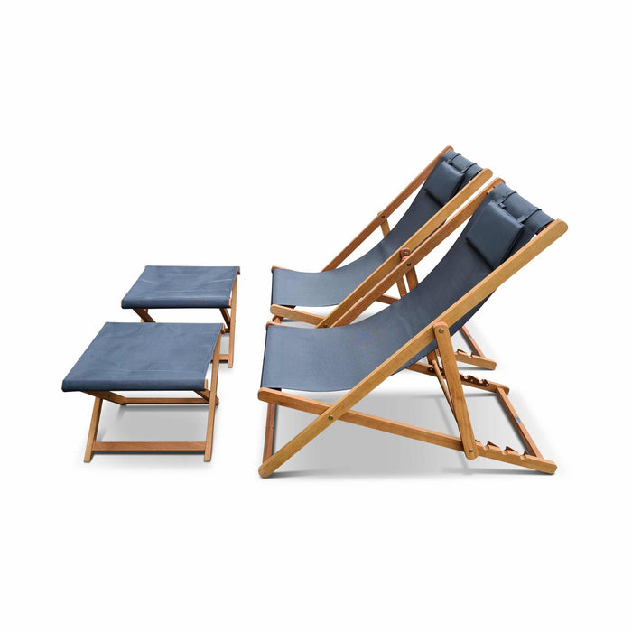 sweeek - 2x houten strandstoelen met voetenbank
