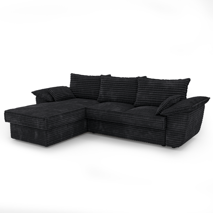 XXL zwart ribfluweel linker hoekbank 257cm