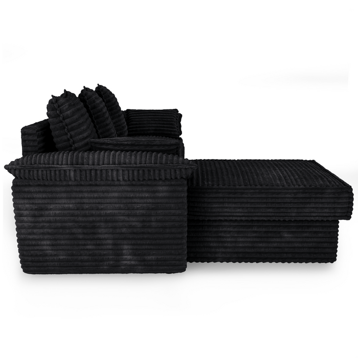 XXL zwart ribfluweel linker hoekbank 257cm