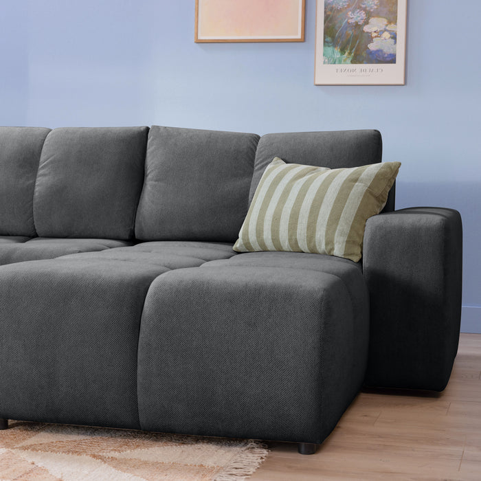 by fonQ Charme Hoekbank Rechts met Slaapfunctie - Weefstof - Antraciet