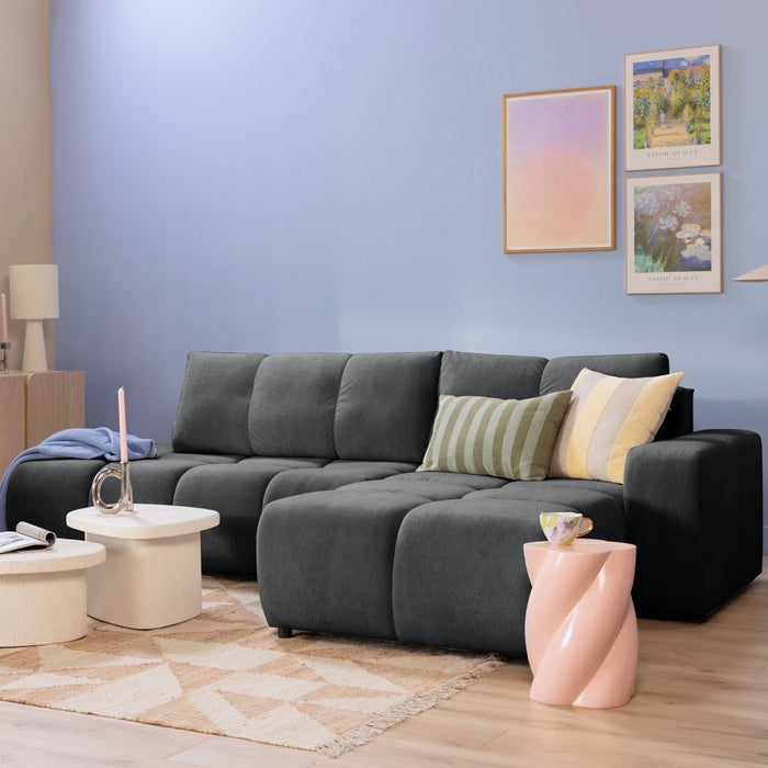by fonQ Charme Hoekbank Rechts met Slaapfunctie - Weefstof - Antraciet