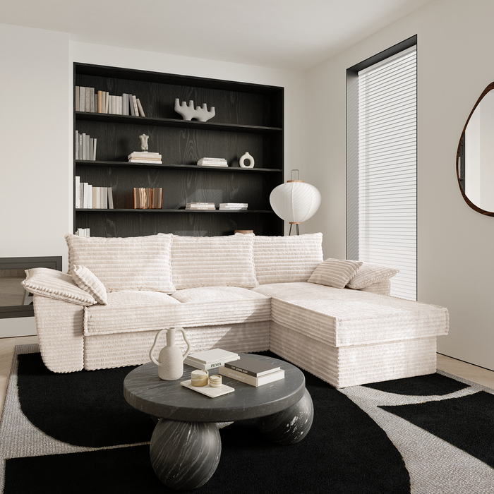 XXL corduroy ombouwbare hoekbank rechts 257cm