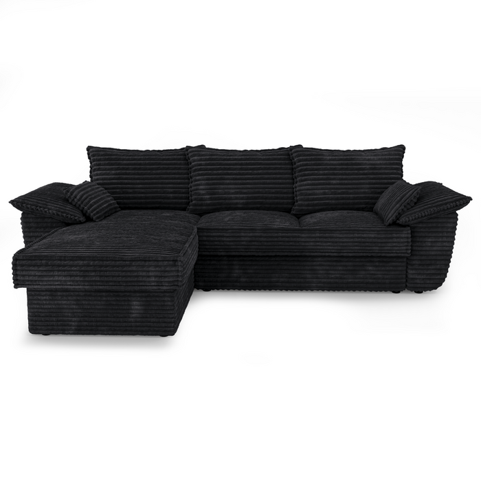 XXL zwart ribfluweel linker hoekbank 257cm