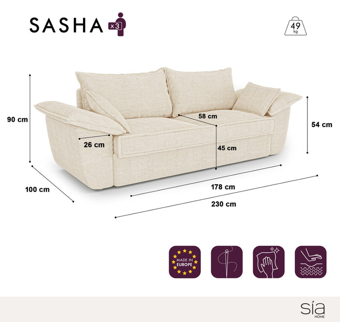 Rechte bank SASHA 3 personen Fluweel Grafiet grijs