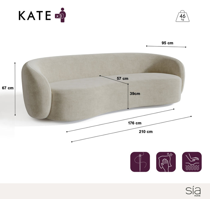 3-zitsbank in gebroken witte bouclette stof 210cm