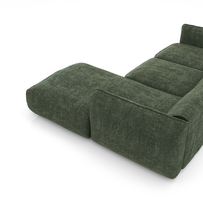 Olijfgroene geweven fluwelen hoekbank rechts