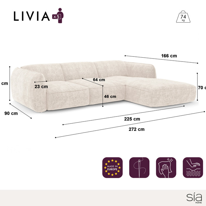 Olijfgroene geweven fluwelen hoekbank rechts