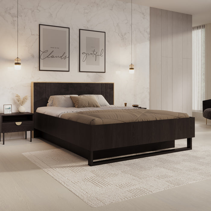 Meubella Tweepersoonsbed Monor - Zwart eiken - 160x200 cm - Met gaslift