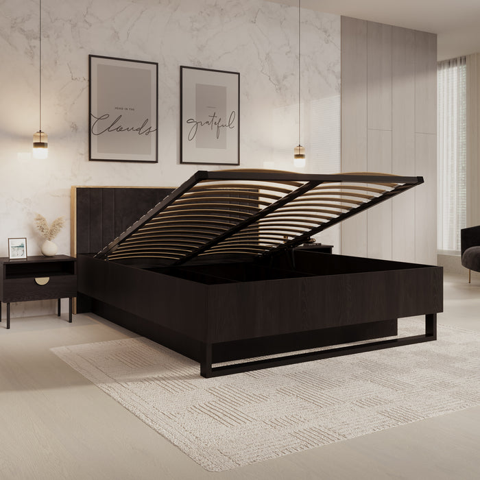 Meubella Tweepersoonsbed Monor - Zwart eiken - 160x200 cm - Met gaslift