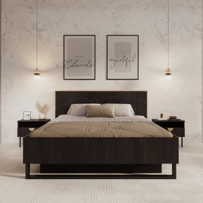 Meubella Tweepersoonsbed Monor - Zwart eiken - 160x200 cm - Met gaslift