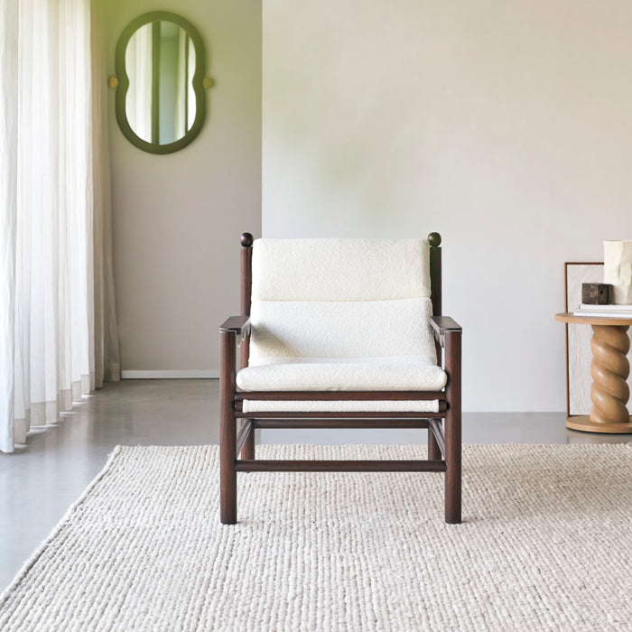 Tikamoon - Fauteuil in massief mindihout en ecru stof Alix, 1-zit