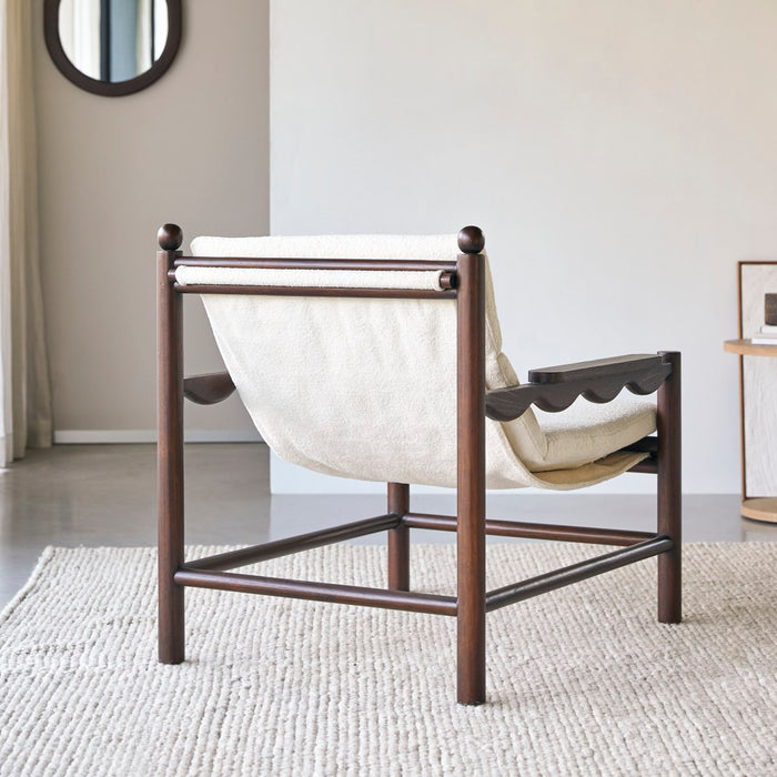 Tikamoon - Fauteuil in massief mindihout en ecru stof Alix, 1-zit