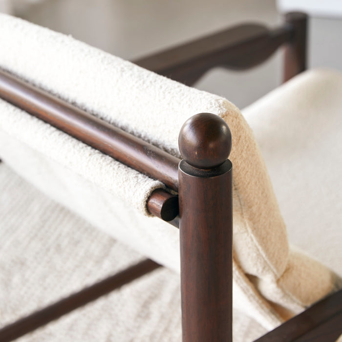 Tikamoon - Fauteuil in massief mindihout en ecru stof Alix, 1-zit