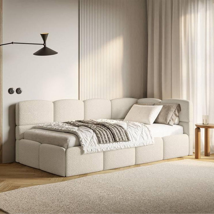 NADUVI Collection Jeugdbed Chloe rechts bouclé 90x200 met opbergruimte