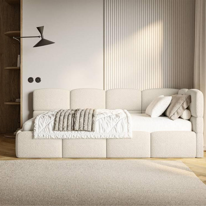 NADUVI Collection Jeugdbed Chloe rechts bouclé 90x200 met opbergruimte