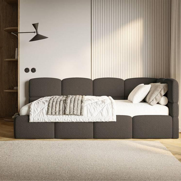 NADUVI Collection Jeugdbed Chloe rechts bouclé 90x200 met opbergruimte