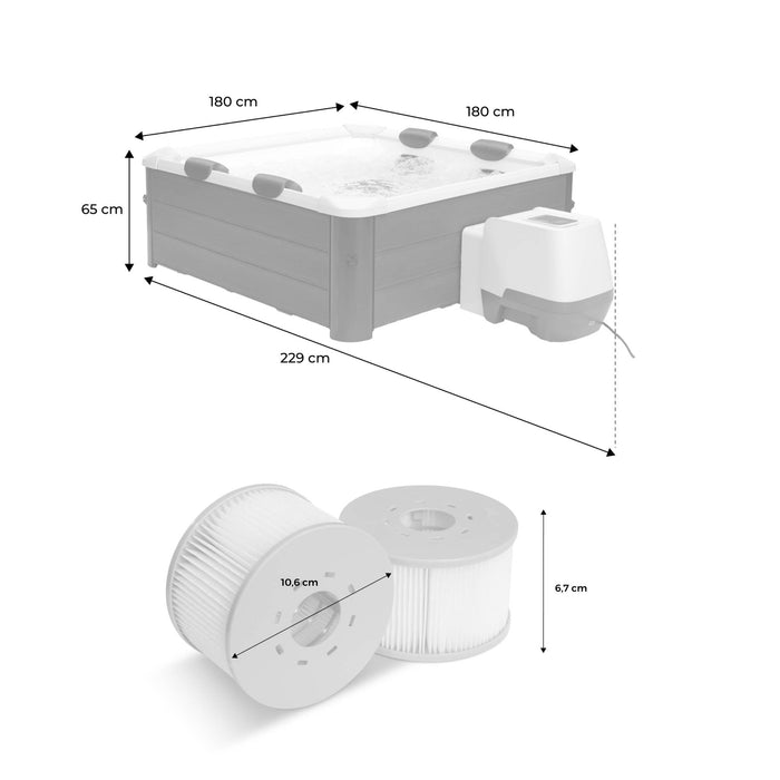 sweeek - 6-persoons vaste spa 180cm grijs hydromassages 4 kussens 8