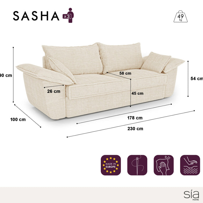 3-zits XXL-crème ribfluwelen bank 230cm