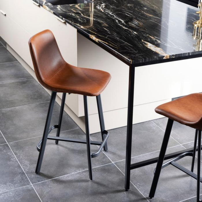Giga Living - Barstoel Bruin Pu Leer - Zithoogte 63cm - Isdal - Set van 2