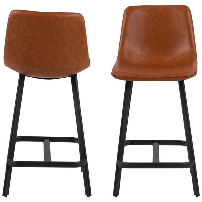 Giga Living - Barstoel Bruin Pu Leer - Zithoogte 63cm - Isdal - Set van 2