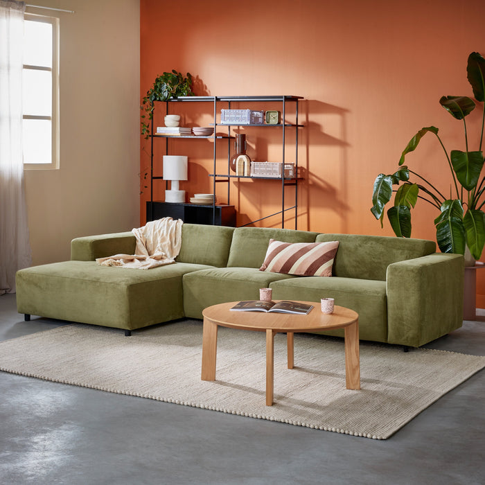 by fonQ Nova Hoekbank met Chaise Longue Links - Rib - Groen