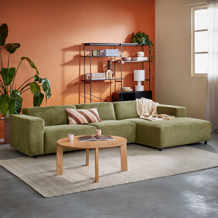 by fonQ Nova Hoekbank met Chaise Longue Rechts - Rib - Groen