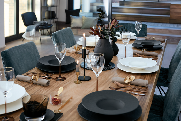 Villeroy & Boch Serviesset Manufacture Rock - Zwart - 12-delig | 4 personen - 4 dinerborden, 4 ontbijtborden en 4 pastaborden