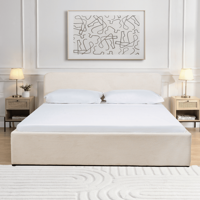 Calicosy - Opbergbed LIVY - 160x200 cm - Beige hoofdbord