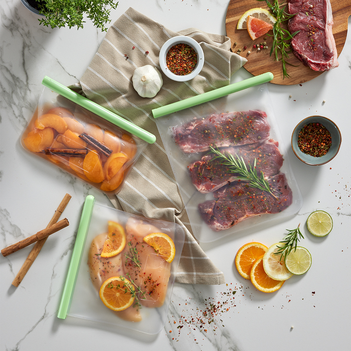 Vershoudzak Plat, set van 3, 0,5 L + 1 L + 1,5 L, Herbruikbaar - Green