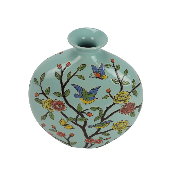 Fine Asianliving Chinese Vaas Porselein Blauw Vogels