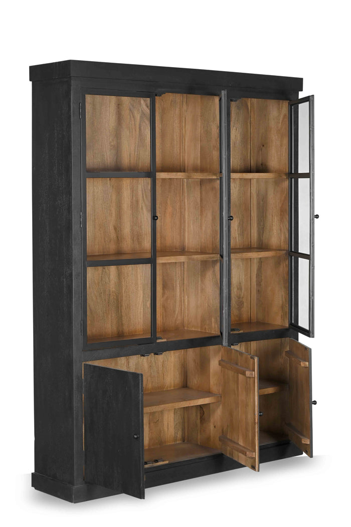 Giga Meubel - Vitrinekast Zwart|Naturel - Hout - 160cm - Rense