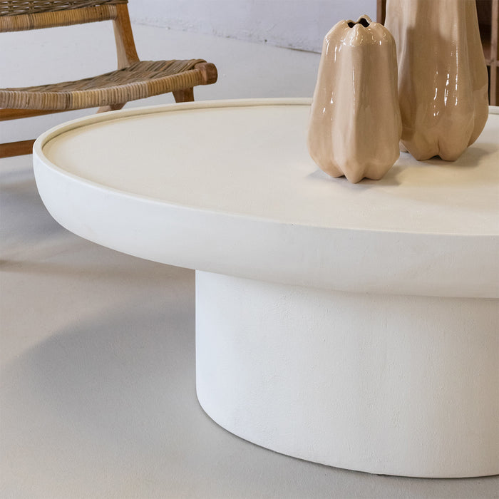 Giga Meubel - Salontafel Beige Ovaal 120cm - Beton|Mangohout