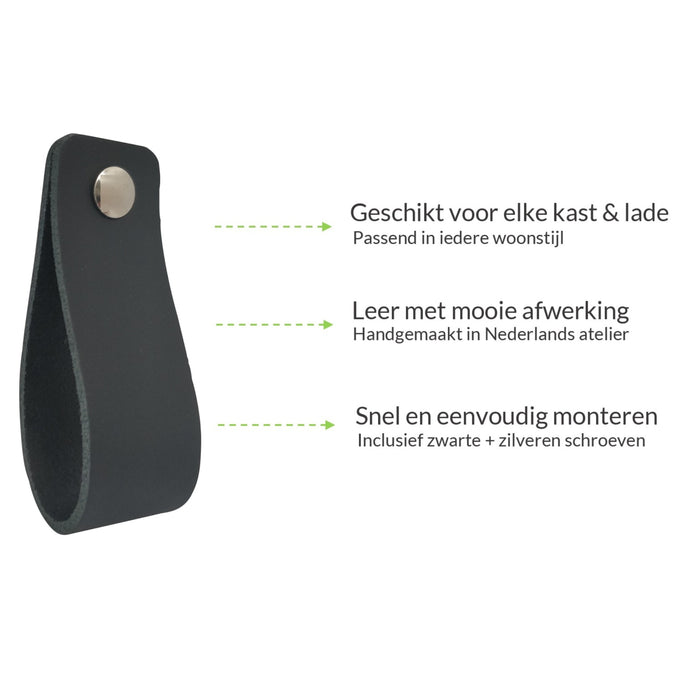 XIVADA Leren Handgreep Juqa - Boren - Leer - Zwart - Set van 6