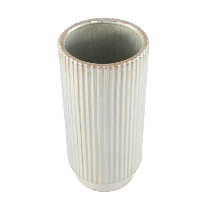 PTMD Eviera Pearl shiny glazed ceramic pot ribbed round